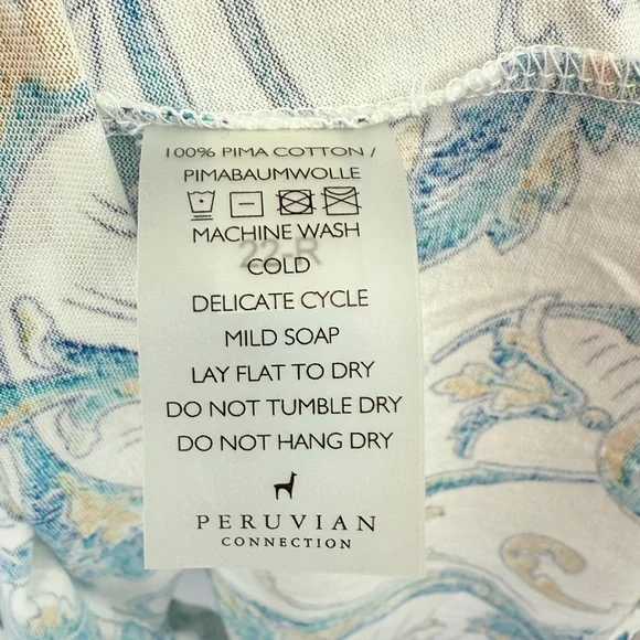 Like New! Peruvian Connection long sleeve white blue paisley short dress size S - Picture 5 of 8